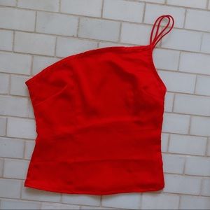 NEW! ONE SHOULDER RED SILKY TOP